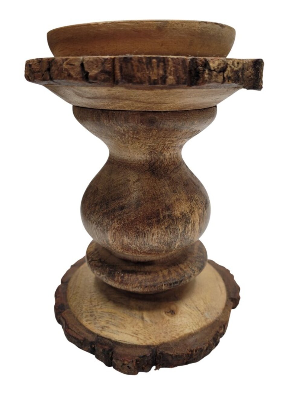 Rustic Wooden Candle Holder With Bark Edge 7 Inches Tall Handcrafted Natural Woo